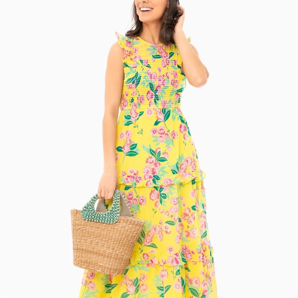 Banjanan Iris Yellow Floral Smocked Dress